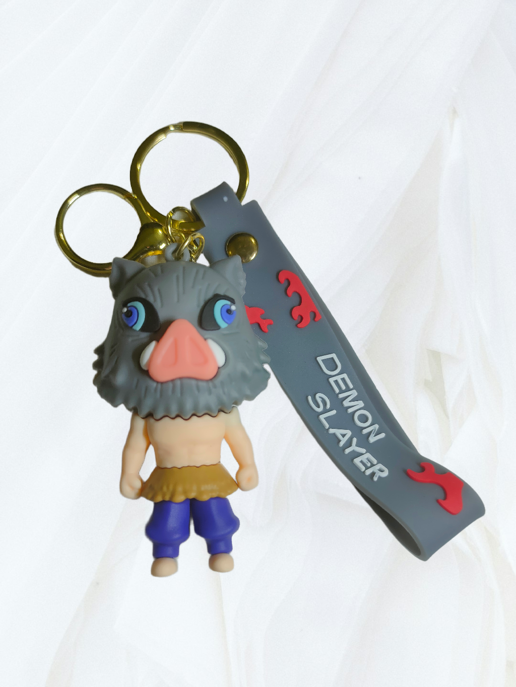 Rubber Demon Slayer Keychain, Inosuke Hashibira front view