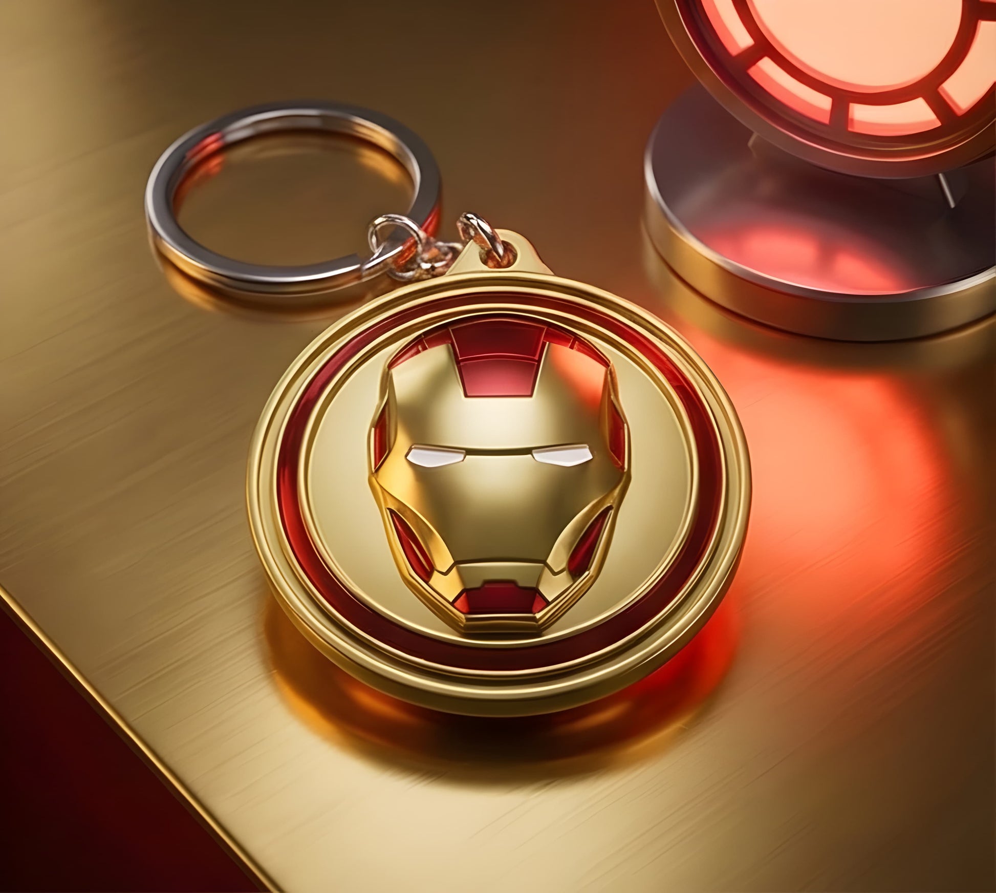 Premium Metal Spinning Keychain, Iron Man Front View