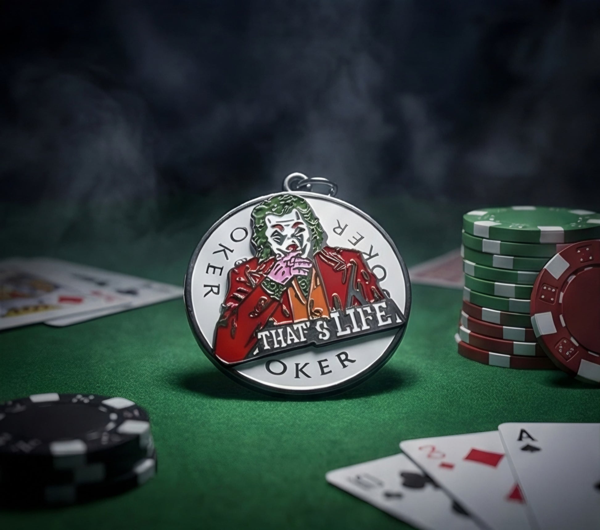 Premium Metal Spinning Keychain, Jocker Front View