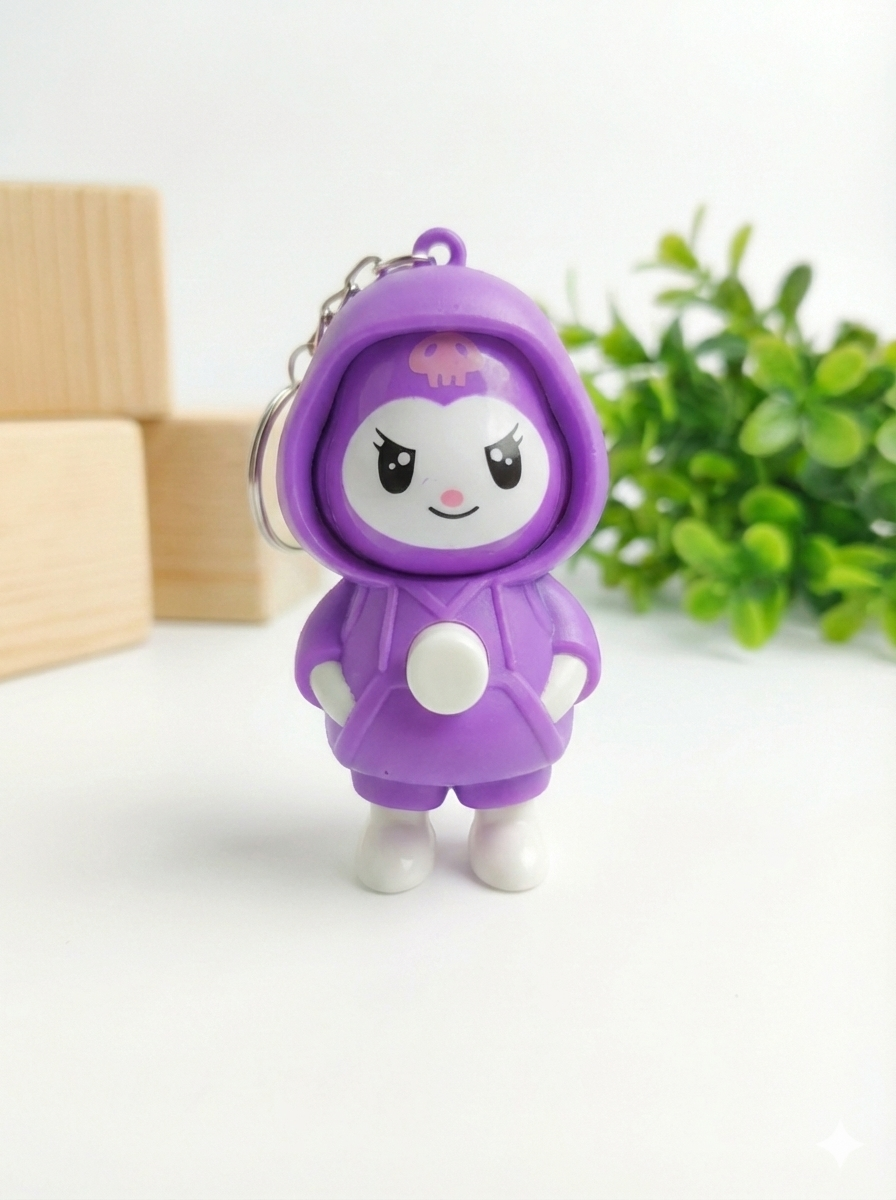 Fun Face Changing Keychain, Lavender Cat Front View