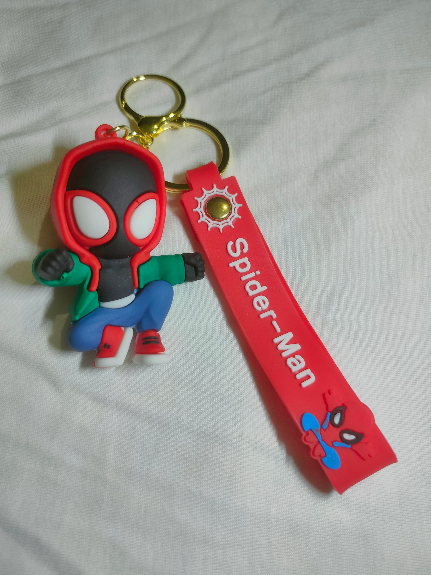 Rubber Spider Man Keychain, Miles Suit Front View