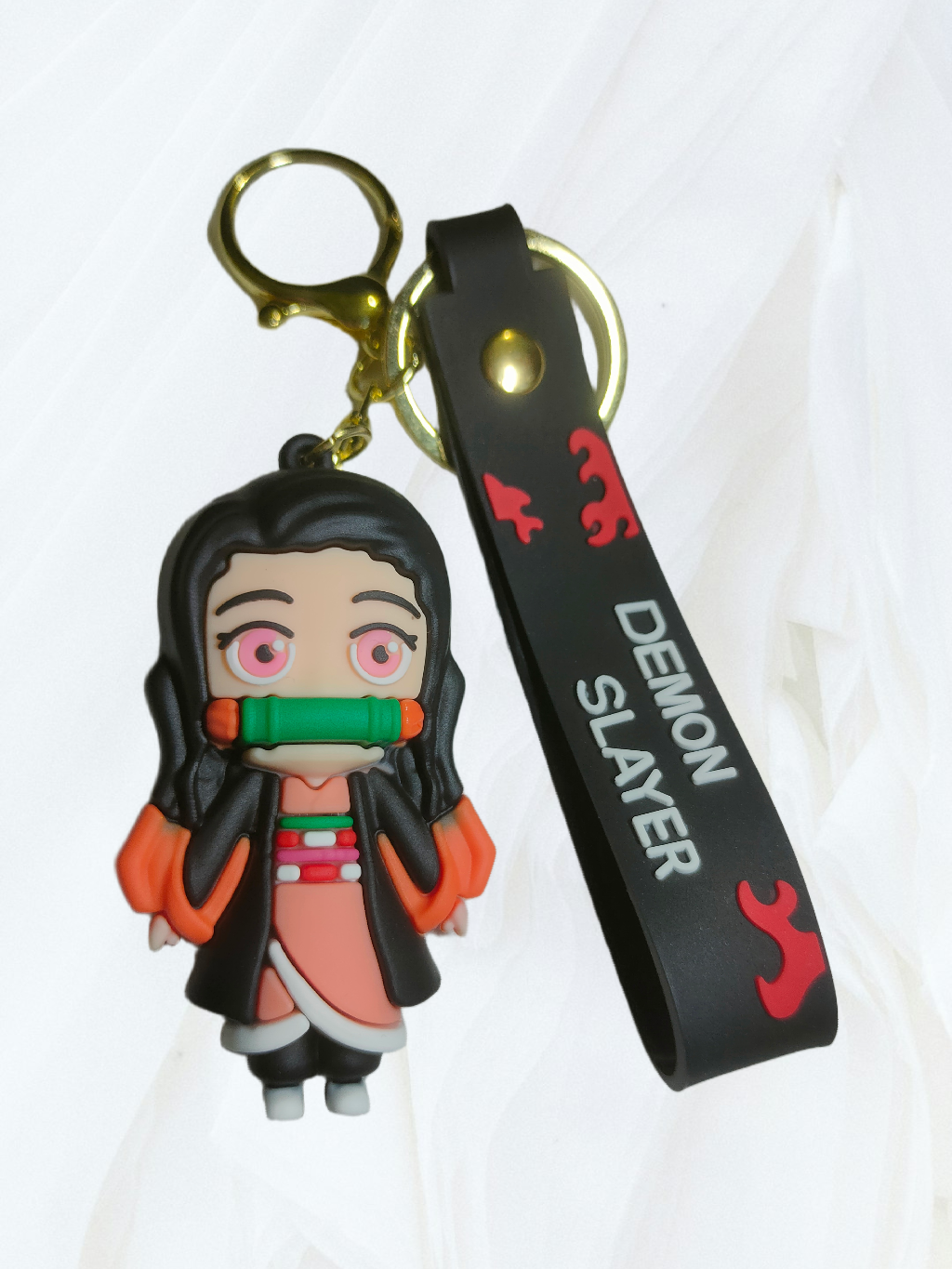 Rubber Demon Slayer Keychain, Nezuko Kamado front view