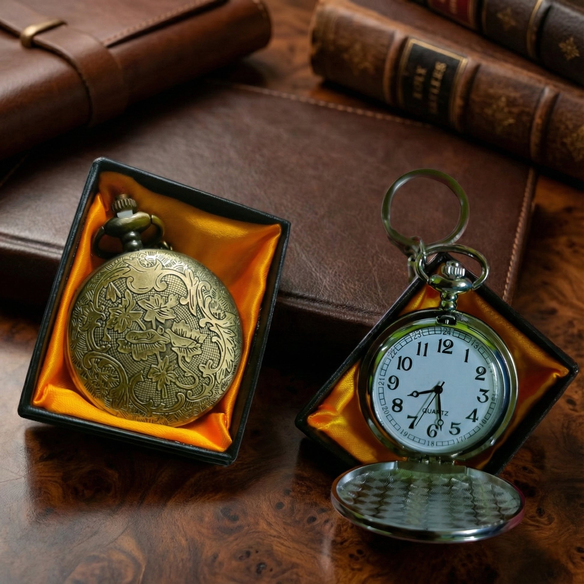 Vintage Metal Pocket Watch, Floral Pattern