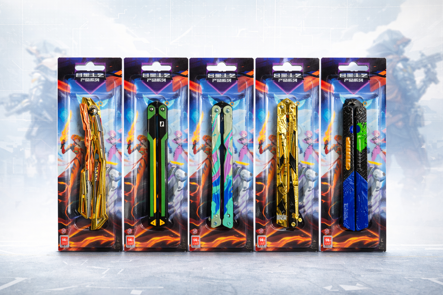 premium butterfly knife, all front view